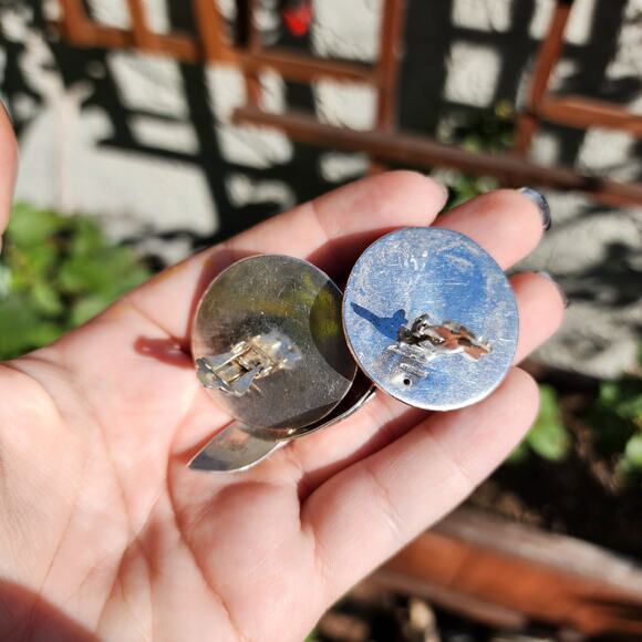 Vtg Susan Cummings Earrings Hammered Sterling Silver Dreamcatcher Feather Clips - Picture 11 of 13